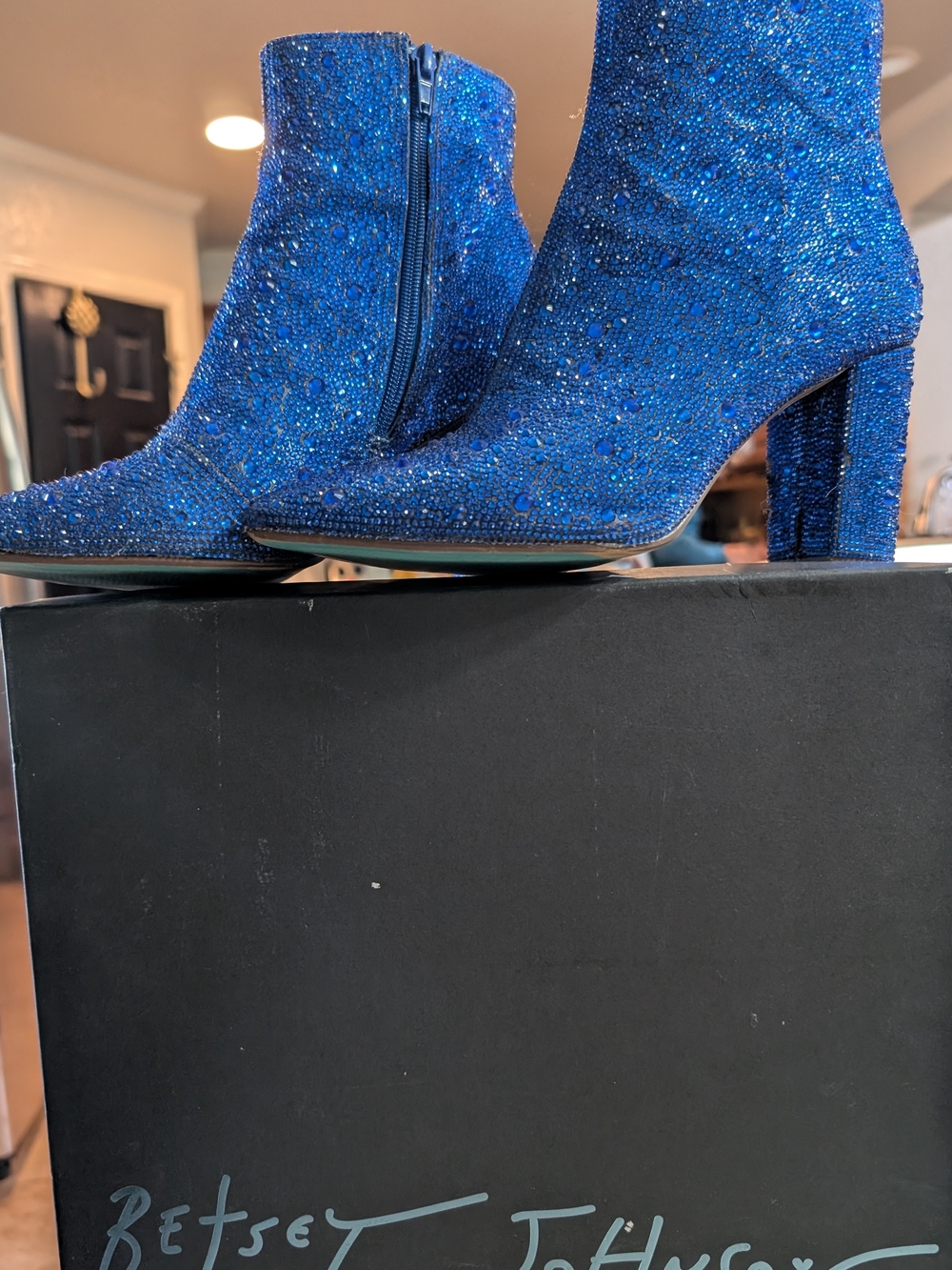 Betsey Johnson Royal Blue Crystal Zip Ankle Booties - Picture 4 of 7